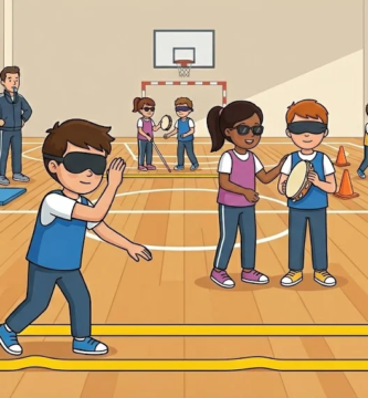 Alumnes de cicle mitjà practicant el joc sensorial inclusiu del «pigall invers», desenvolupant l'orientació espacial i la confiança per mitjà del guiatge sonor